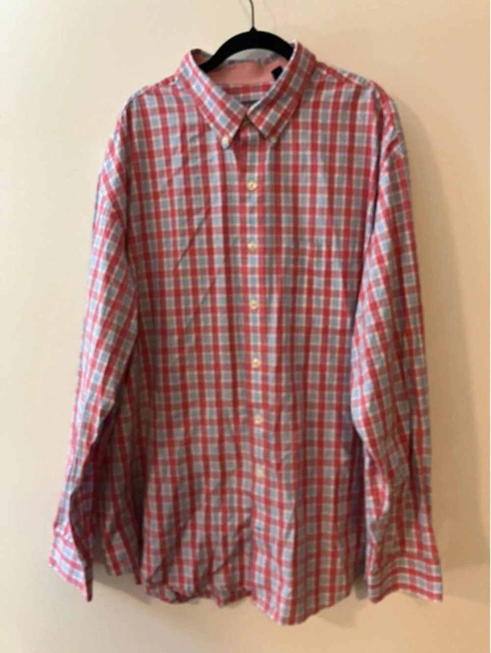 IZOD Premium Essentials Mens 2XLT Red Blue Plaid Button Down Shirt Long Sleeve